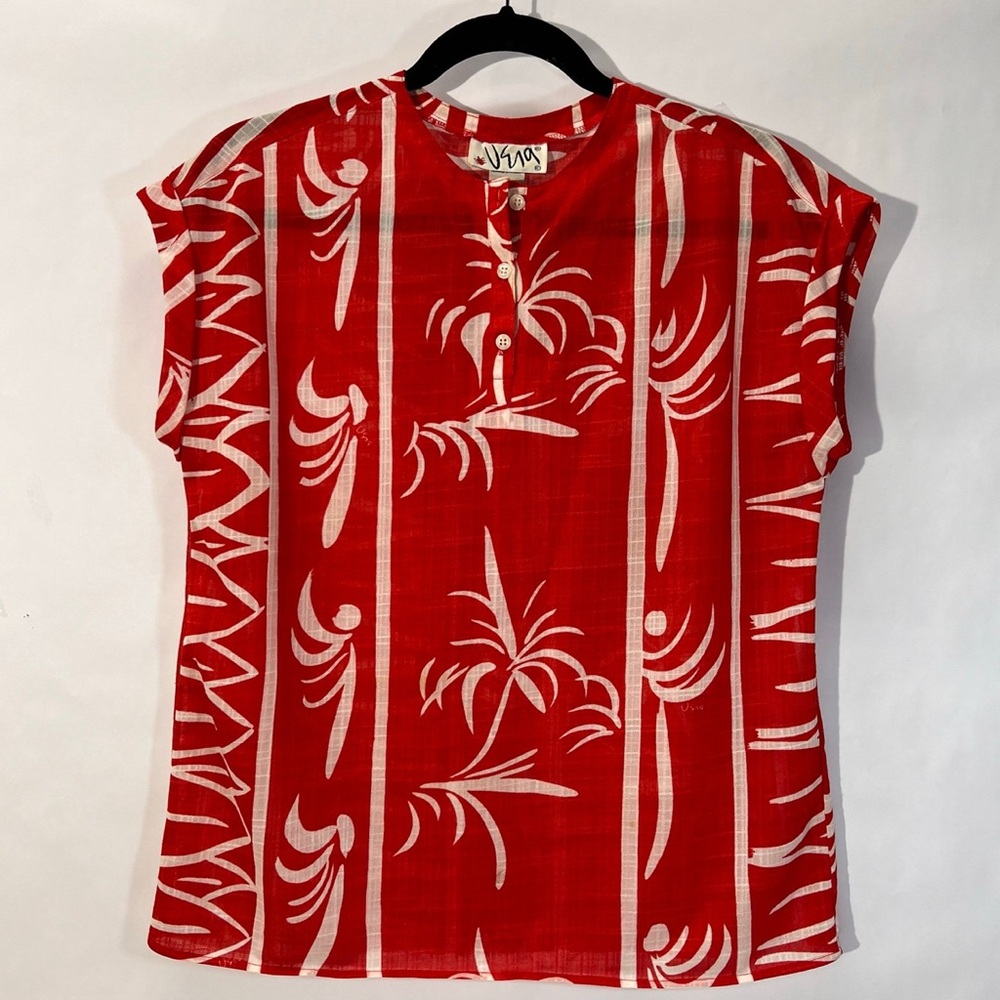Vintage Vera Neumann Red & white Vera print blouse Sz 12 Lady Bug 1960’s